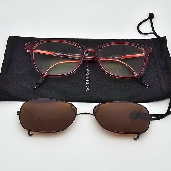Barton Perreira Cassady Red Eyeglasses w/ Polarized Clip-On Brown Sunglasses